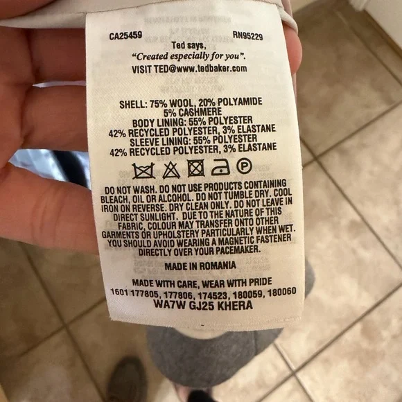 Ted Baker Wool Cashmere trench coat silver gray pink belted size UK2 US 6 - Picture 9 of 9